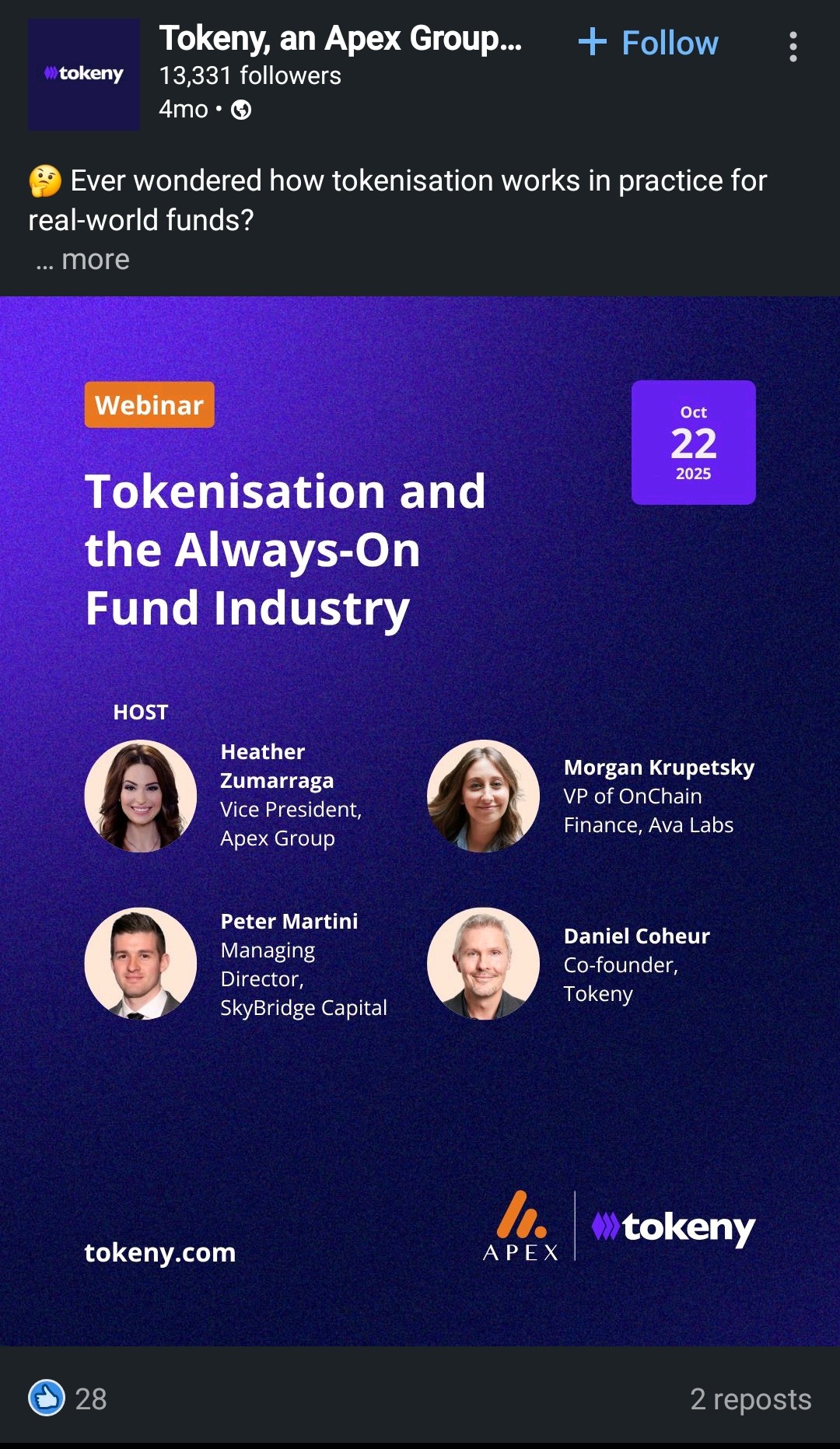 Tokeny Apex group Headshots